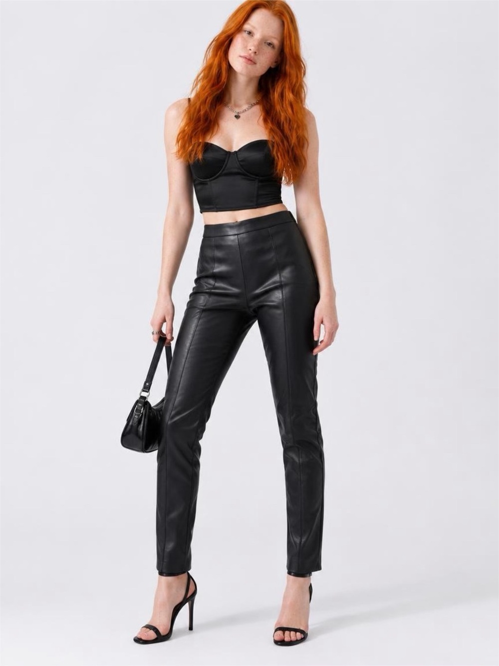 High-Rise Faux Leather Straight Leg Pants - Black